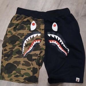 Bape Camouflage and Black Shark Athletic Shorts